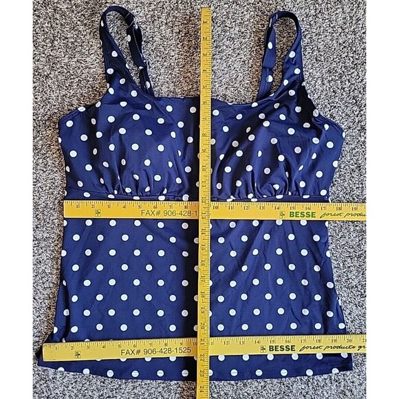 Swim Top Navy 16 DD Square Neck Underwire Polka Dots Women's Lands' End S466 - Picture 2 of 8